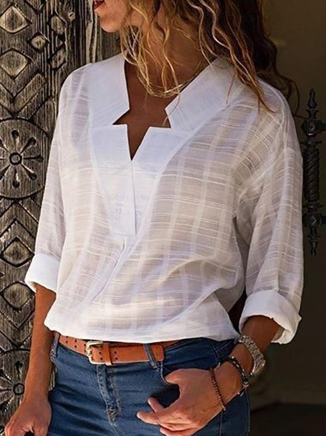 Sexy V Neck Pure Color Blouses Zaesvini