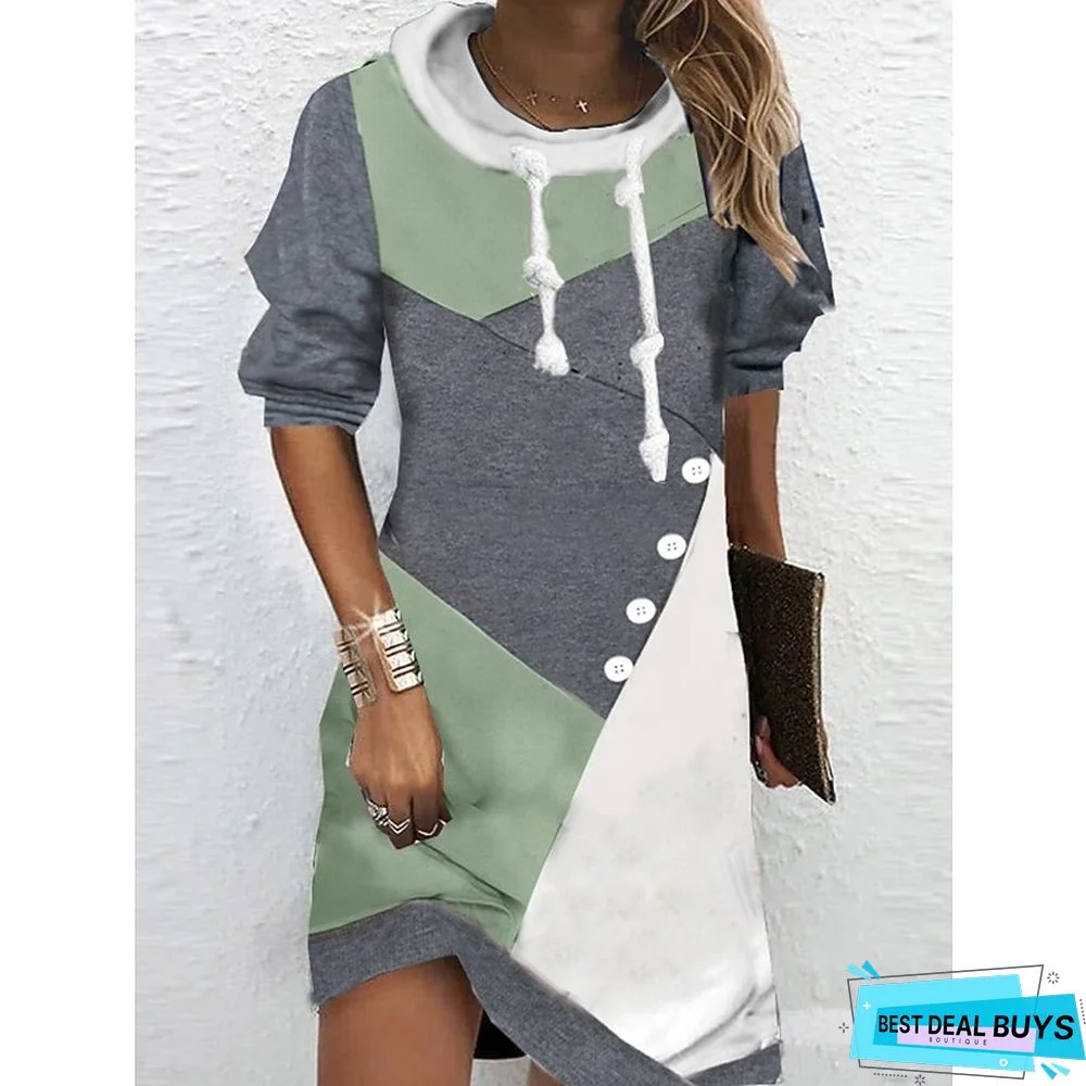 Women&lsquo;s Hoodie Dress Winter Dress Sweatshirt Dress Winter Dress  Green Blue Purple Long Sleeve Floral Print Winter Fall Hooded Vacation Casual Fall Dress 2022 S M L XL XXL 3XL