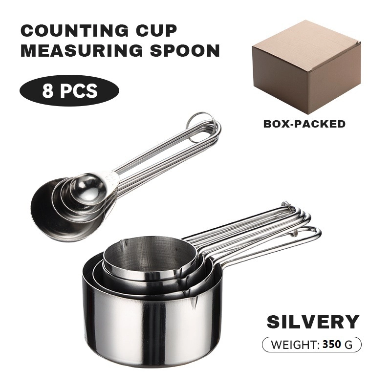 430 Stainless Steel Measuring Cup Measuring Spoon Suit 8-piece Rose Gold Wire Handle Measuring Spoon Measuring Cup 4-piece Set With Scale Gold