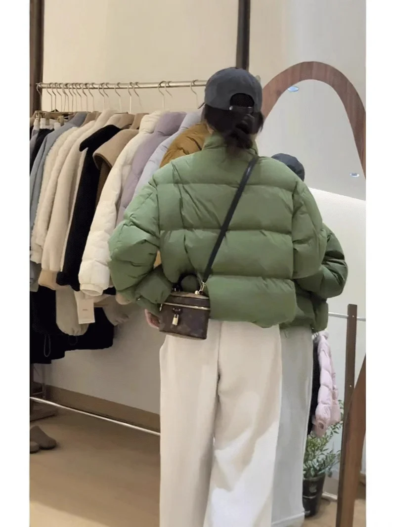 Woherb Advanced Sense Short Down Jacket Female Winter 2024 New Small Standing Collar Versatile White Duck Down Warm Coat Qiao-Outfit Ideas