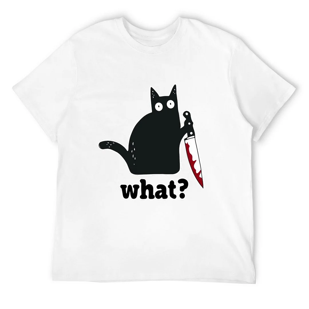 Women plus size clothing Printed Unisex Short Sleeve Cotton T-shirt for Men and Women Pattern Cat with a knife, what-Nordswear