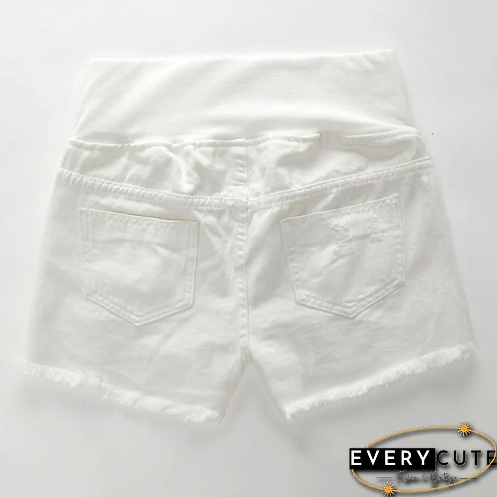 Pregnant Women's Ripped Hole Loose Denim Maternity Shorts Summer Casual Belly Clothes