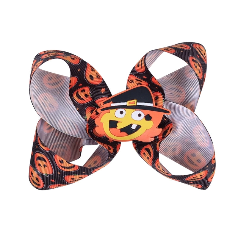 Halloween Cartoon Style Kid’S Printing Pumpkin Bow Knot Threaded Braid Hair Clip
