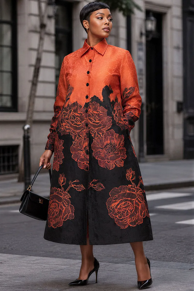 Xpluswear Design Plus Size Business Casual Multicolor All Over Print Shirt Collar Long Sleeve Pocket Button Satin Shirt Dresses [Pre-Order] 2024 - Xpluswear