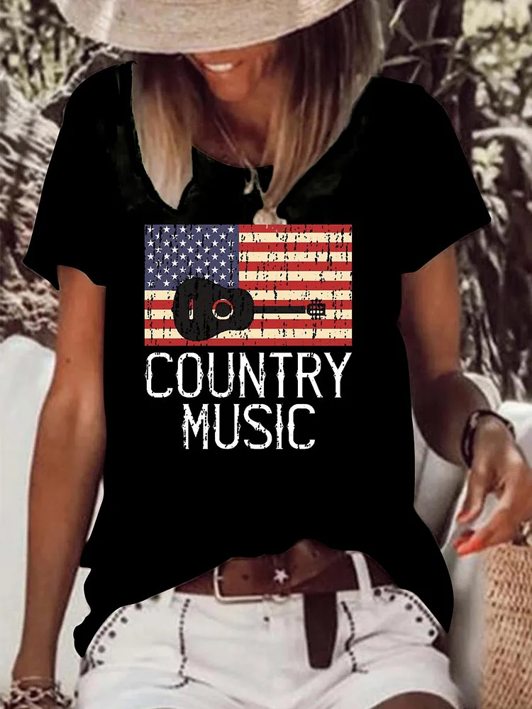 Country Music Vintage Guitar Raw Hem Tee