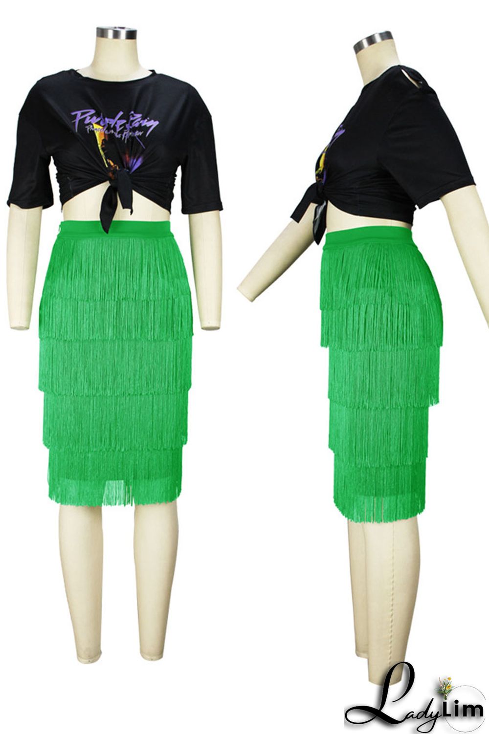 Black Casual Print Tassel Split Joint O Neck Plus Size Two Pieces