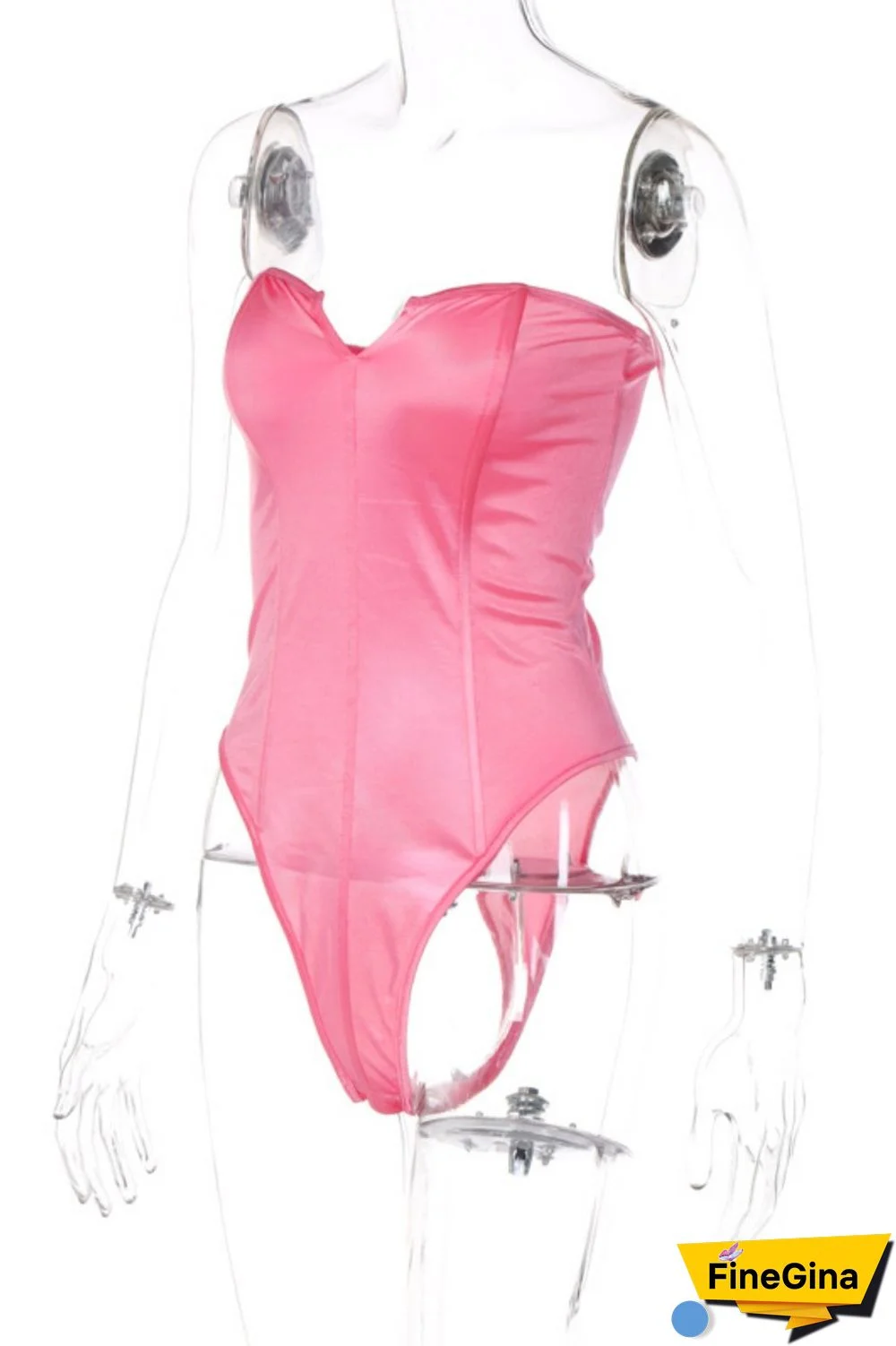 Pink Sexy Solid Backless Strapless Skinny Romper