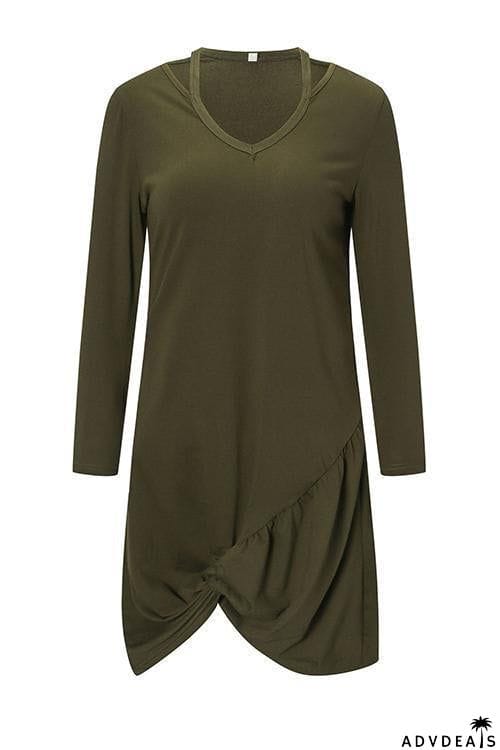 Knot V Neck Long Sleeve Mini Dress