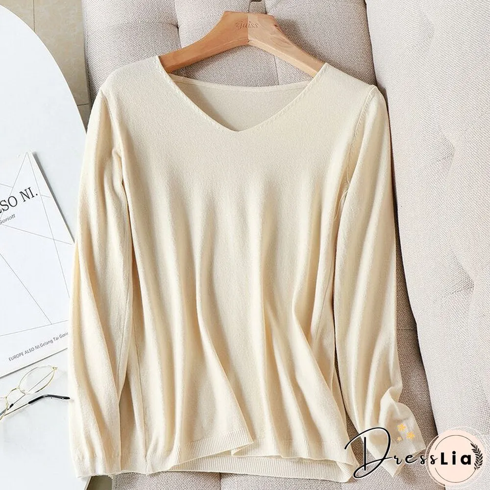 AOSSVIA Autumn Winter Sweater Knitted Pullover Women V-Neck Oversize Female Loose Long
