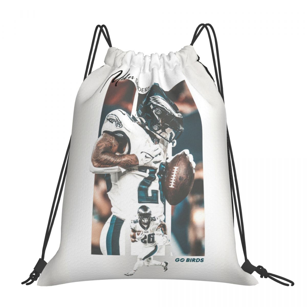 Philadelphia Eagles Miles Sanders Unisex Drawstring Backpack Bag Travel Sackpack