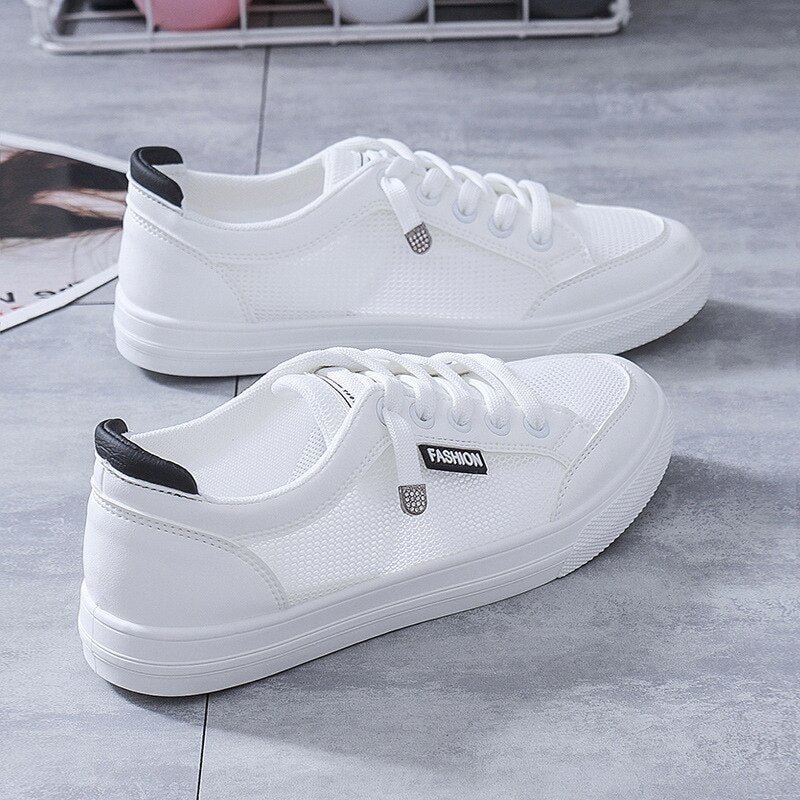 Women Sneakers Women's Vulcanize Shoes Spring  Autumn Breathable Flats Solid Color Mesh Shoes Young Woman Casual White Shoes