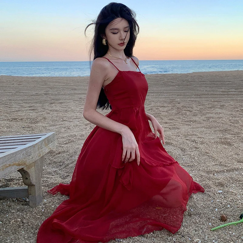 Zingj Zingj To Take Photos Of A Very Fairy Dress Female Bali Island Sanya Holiday Dress Sweet And Elegant Irregular Slip Skirt