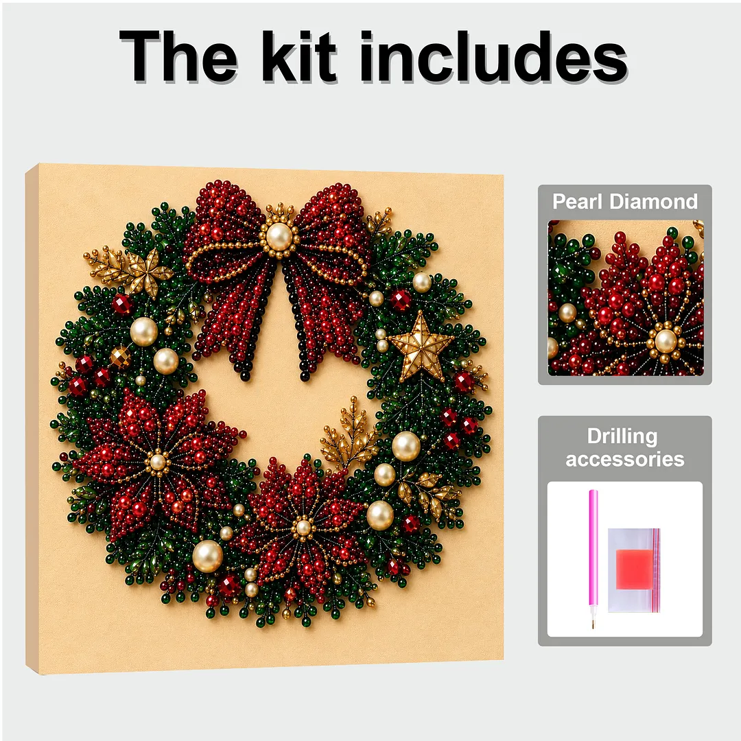 Framed Pearl Painting Kit Christmas Wreath Art Craft 11.81x11.81in