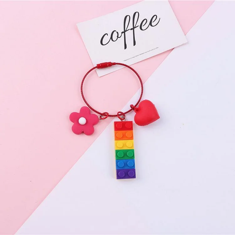 Building Block Rainbow Bell Keychain