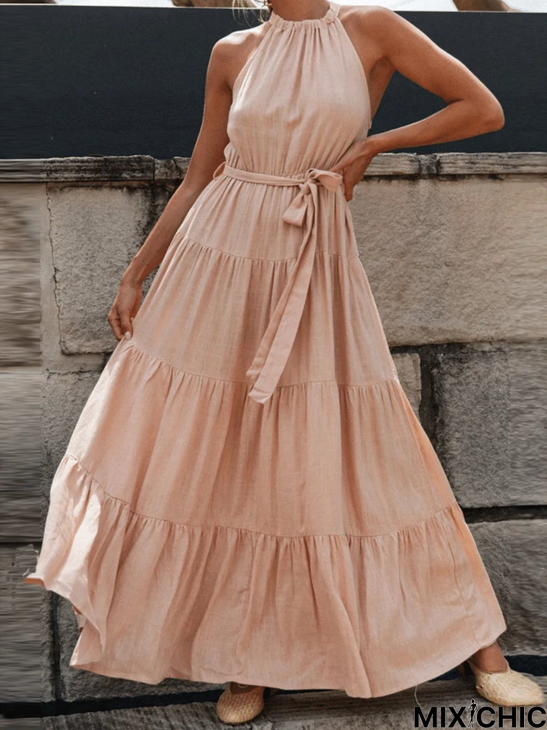 Solid Casual Sleeveless Weaving Dress