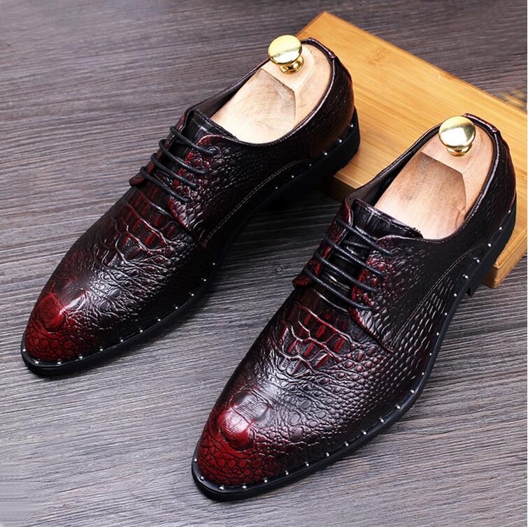2019 Gunuine Leather Men's Crocodile Shoes Men Winklepicker Lace Up