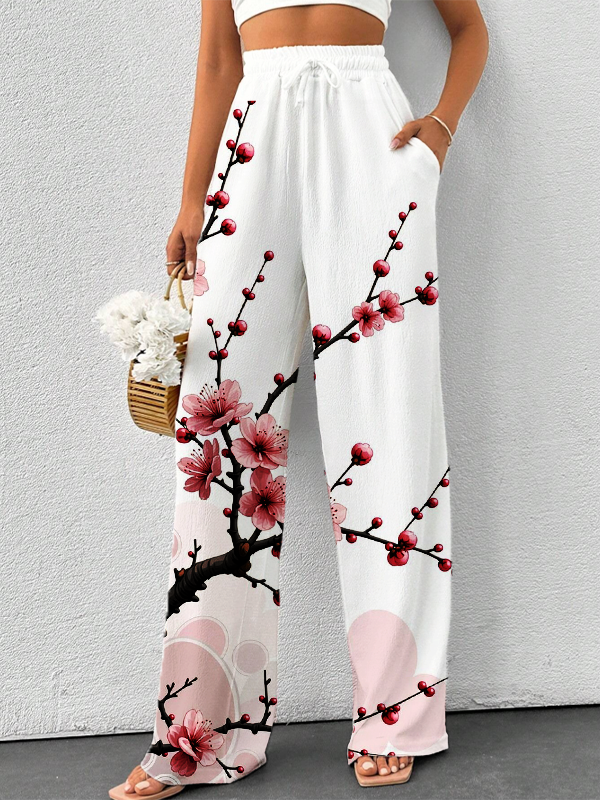 Women's Sakura Cherry Blossoms Japanese Art Print Casual Pants