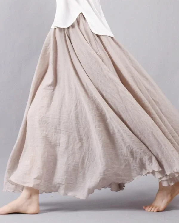 15 colors cotton linen casual solid elastic a line skirts p148024