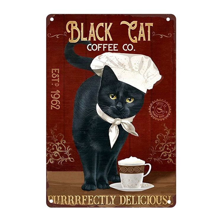 Black Cat Purrrfectly Delicious- Vintage Tin Signs/Wooden Signs - 7.9x11.8in & 11.8x15.7in