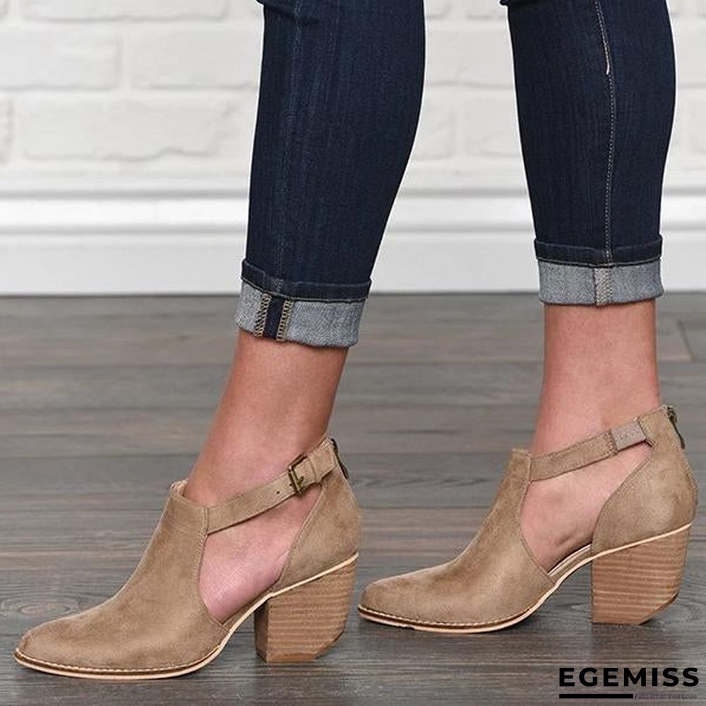 Buckle Cut Out Chunky Heel Zipper Boots | EGEMISS