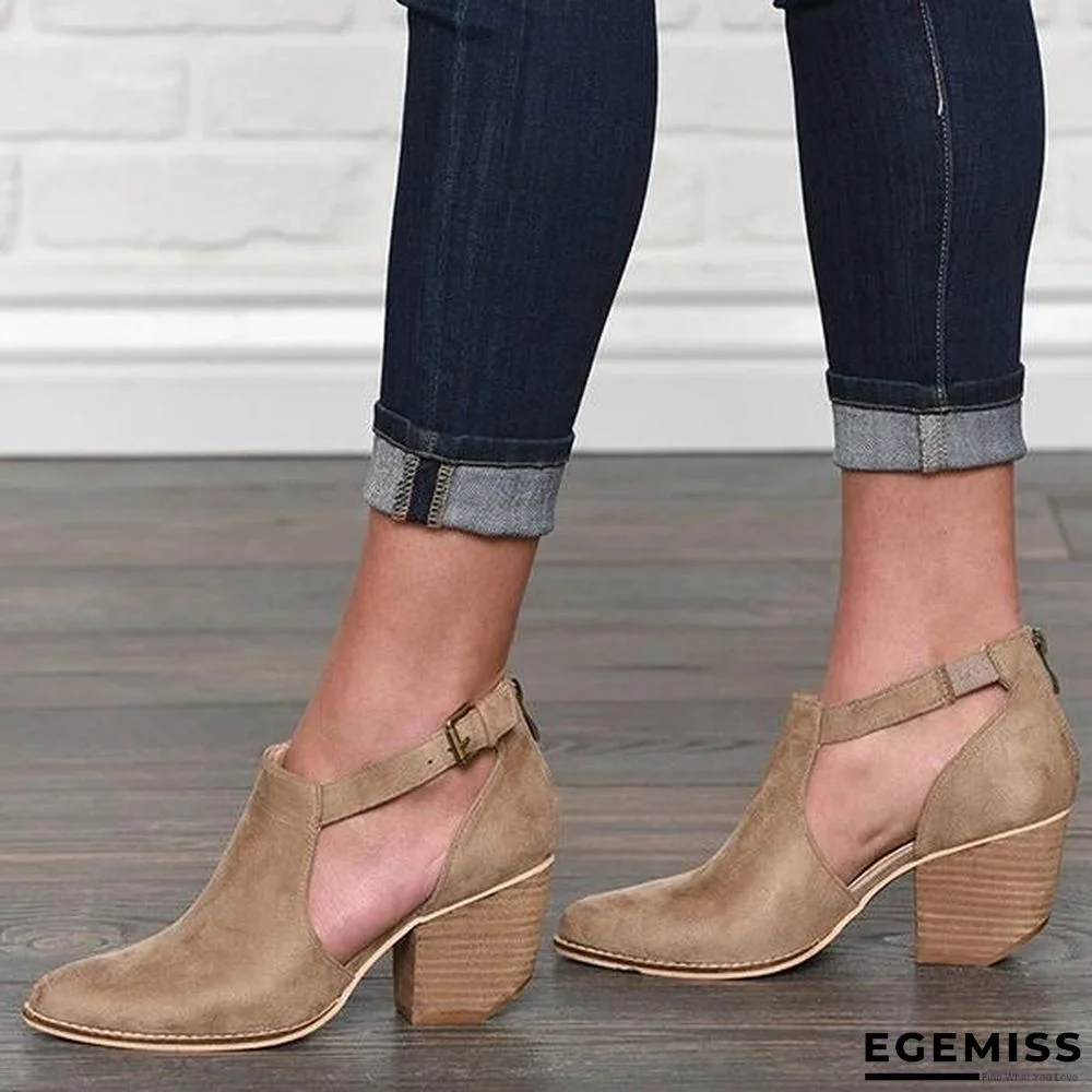 Buckle Cut Out Chunky Heel Zipper Boots | EGEMISS