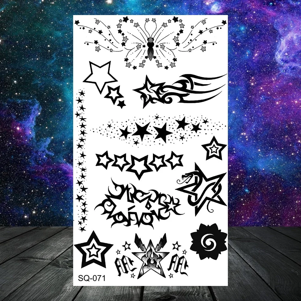 Astronaut Stars Moon Sun Temporary Tattoos For Women Kids Girl Butterfly Feather Letters Fake Tattoo Neck Arm Hands Small Tatoos