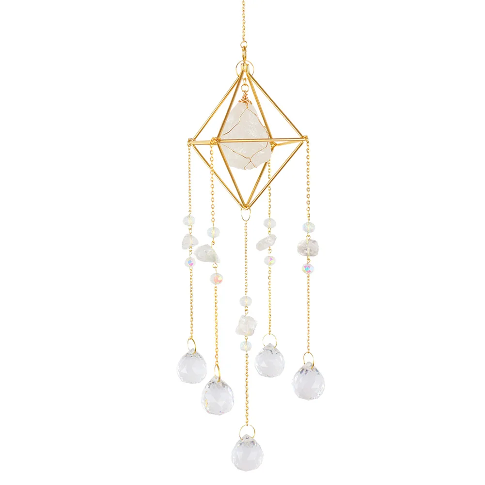 Crystal Wind Chimes Natural Stone Prism Lighting Ball Catcher Garden Decor