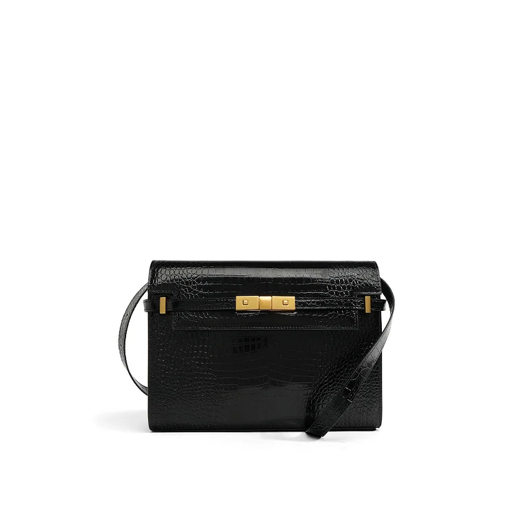 Manhattan small shoulder bag in shiny crocodile-embossed leather, Saint  Laurent