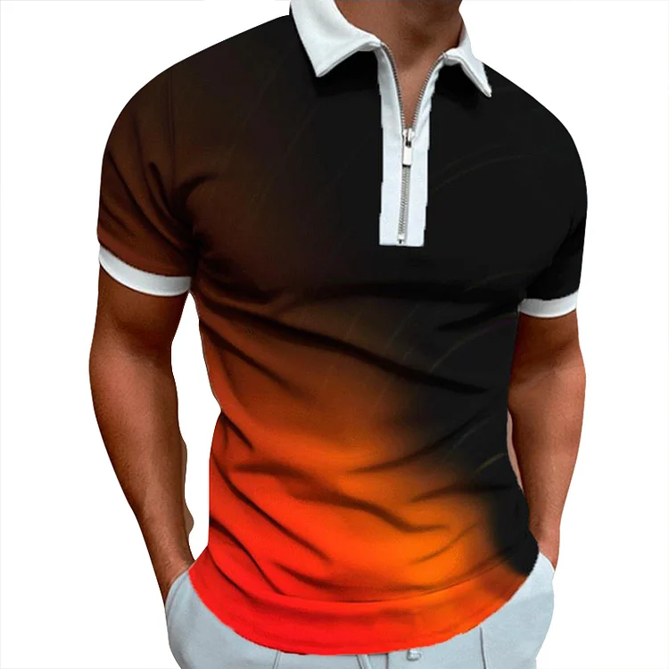 Summer Gradient Men's Casual Short Sleeved Polo Shirts at Hiphopee