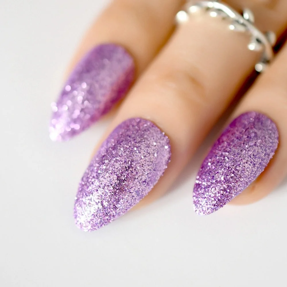 Rose Gold 24 Full Cover False Nails Gorgeous Glitter Ballerina Acrylic Nail Tips 12 sizes Full Coverage DIY Tips with Adhesive-Nail Inspo