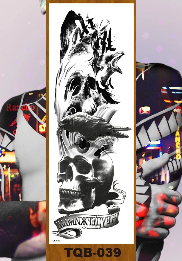 Full Flower Arm Temporary Tattoo Sticker Man Woman Body Leg Fake Tatoo Skull Night Demon Grim Reaper Good and Evil Waterproof