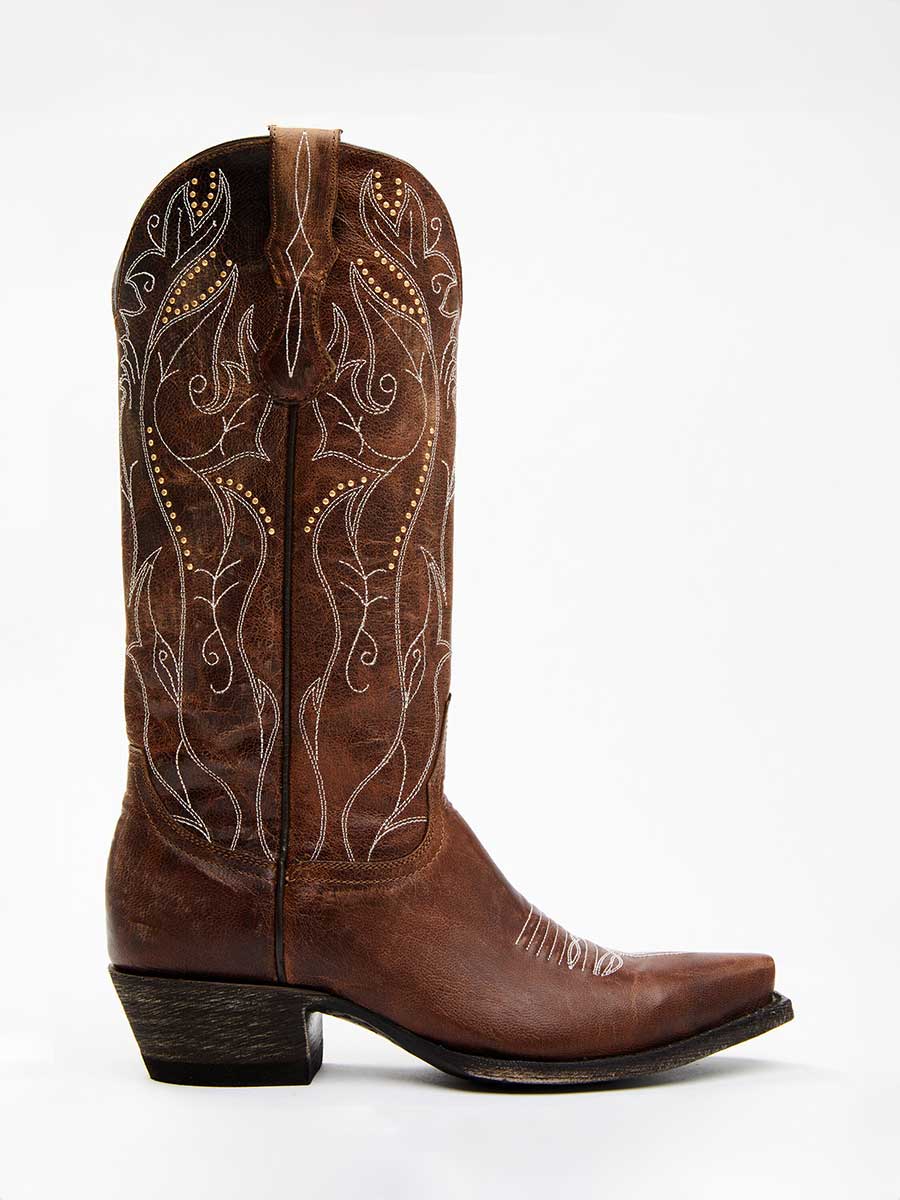 Brown Chunky Heel Snip Toe Embroidered Cowgirl Boots for Women