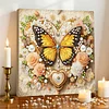 Framed Diamond Painting - Special Shaped - Yellow Butterfly and Flowers (25x25cm)