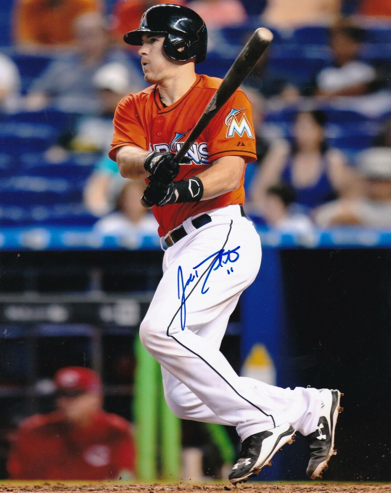 J.T. REALMUTO MIAMI MARLINS ACTION SIGNED 8x10