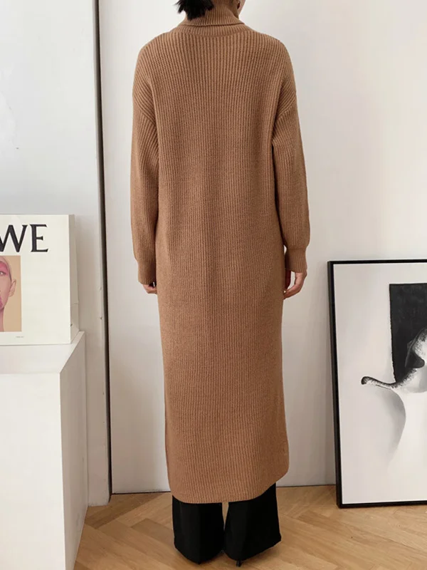 Timeless Elegance: Split-Front Sweater Dress with a Graceful Loose Fit