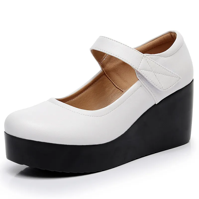 Breakj Breakj Waterproof Table Women's Single Shoes Heel Thick Soles Anti-Slip In The Elderly Leather Shoes Mother Shoes Spring And Autumn Slope And Soft-Soled Women's Shoes