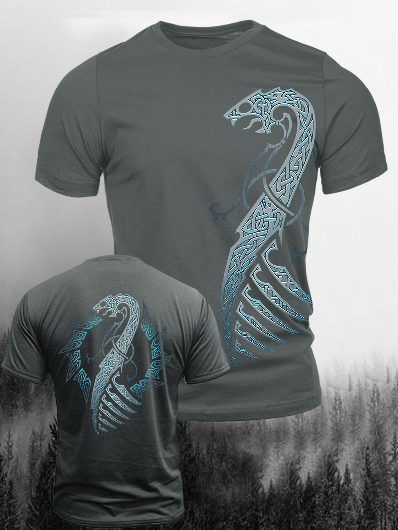 Men's Norse Mythology Celtic Dragon Tattoo Print Casual Short Sleeve T-shirt