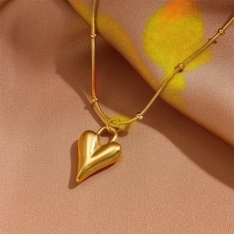 Titanium Steel 18K Gold Plated Classic Style Inlay Heart Shape Zircon Jewelry Set