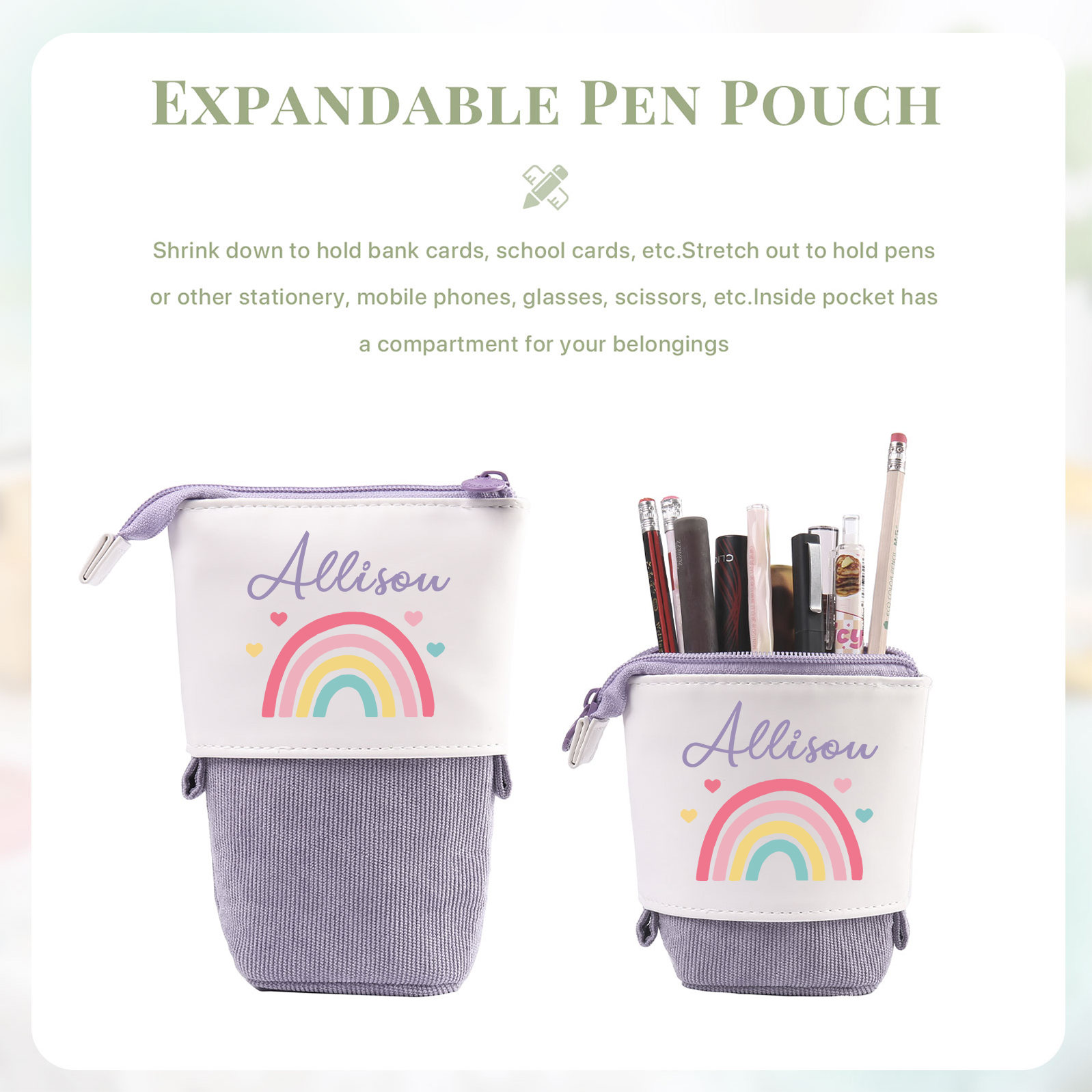 Astuccio per matite acrobaleno personalizzato con 1 nome regalo per scuola elementare bambini