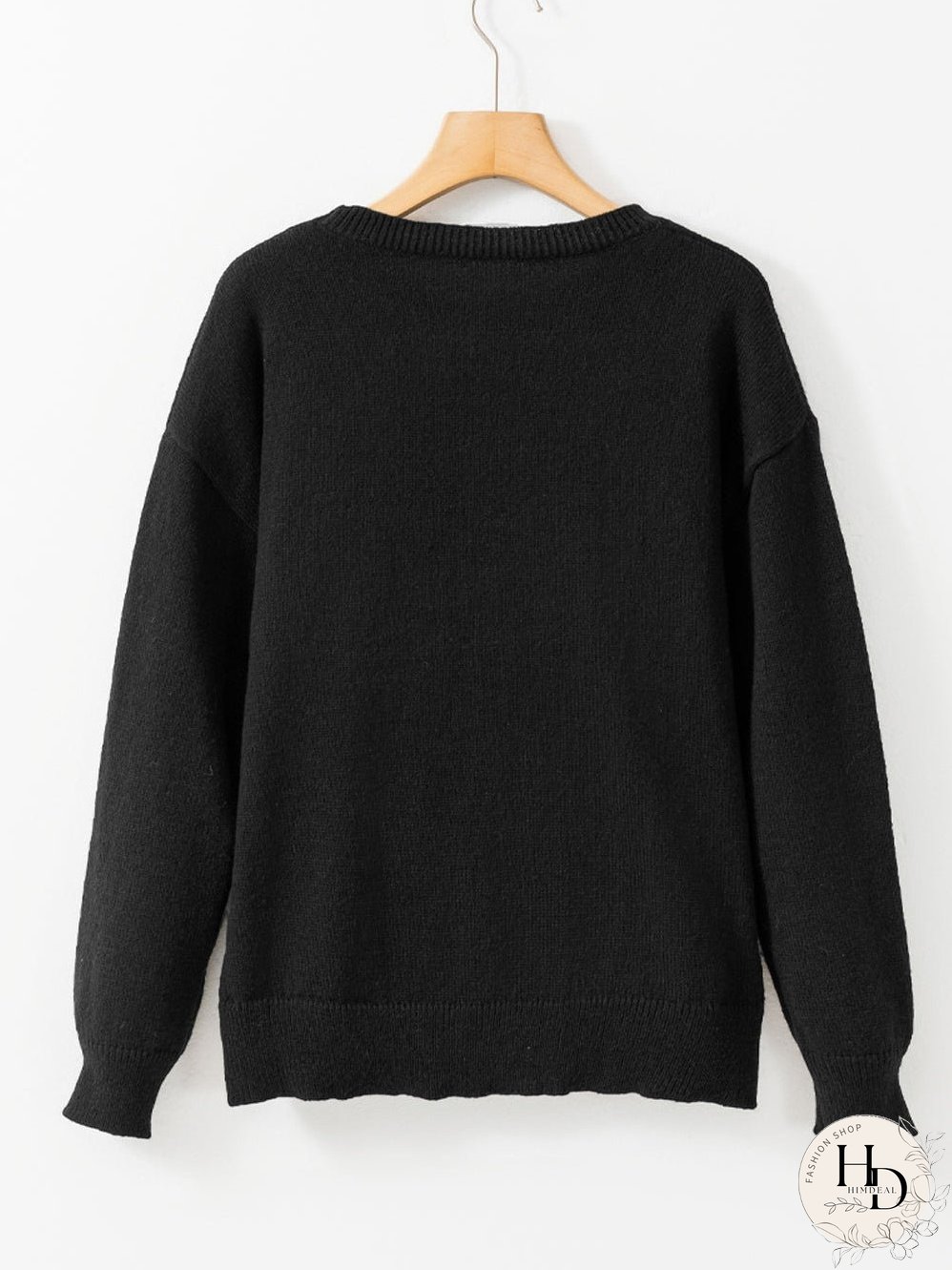 Heartfelt Black Graphic Round Neck Sweater