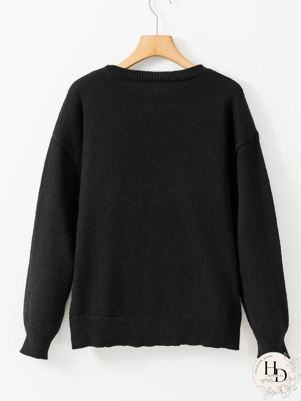 Heartfelt Black Graphic Round Neck Sweater