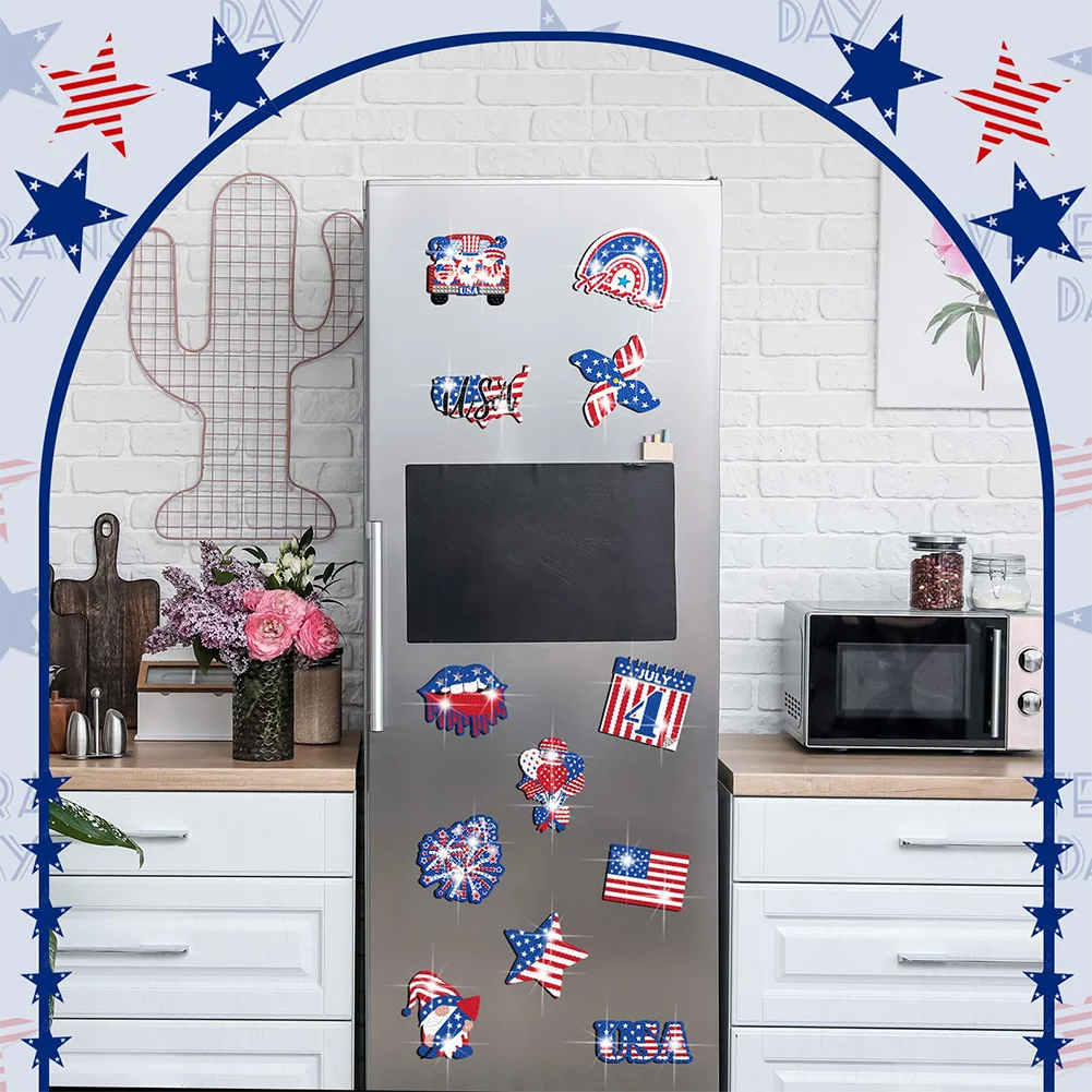 12pcs American Flag Diamond Painting Refrigerator Magnets Diamond Art Kits