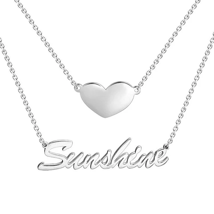 Personalized Name Necklace Two Layers Heart Necklace