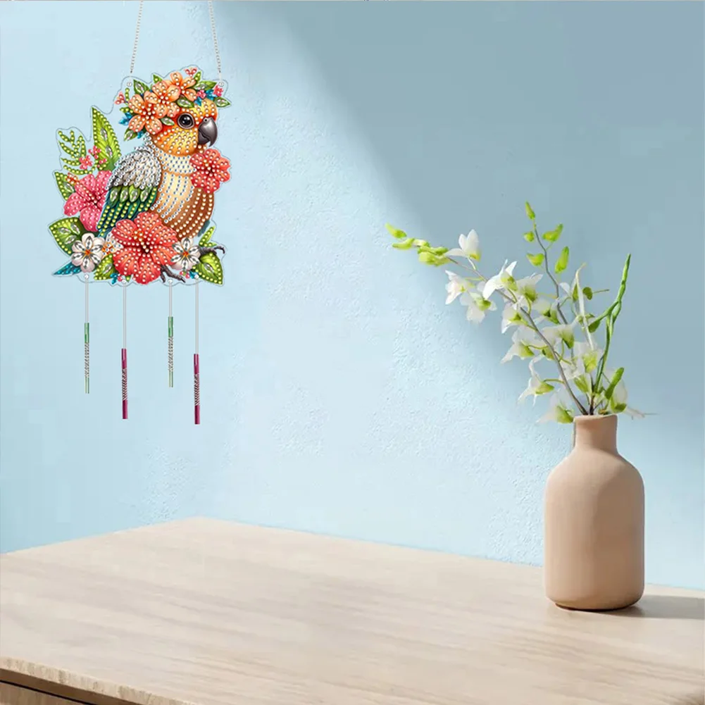 Acrylic Special Shape Parrot DIY Diamond Painting Wind Chimes for Window Wall