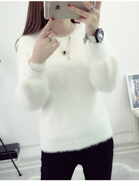 Women's Long Sleeve Scoop Neck Pure Color Knit Seawter Tops