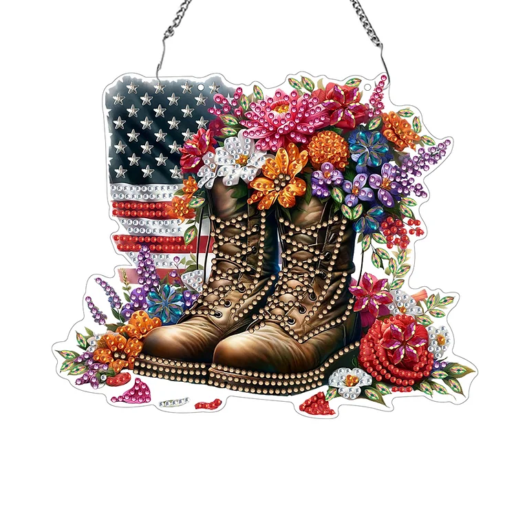 【Pendant】Acrylic Army Boots 5D DIY Diamond Painting Dots Pendant for Wall Garden Decor gbfke