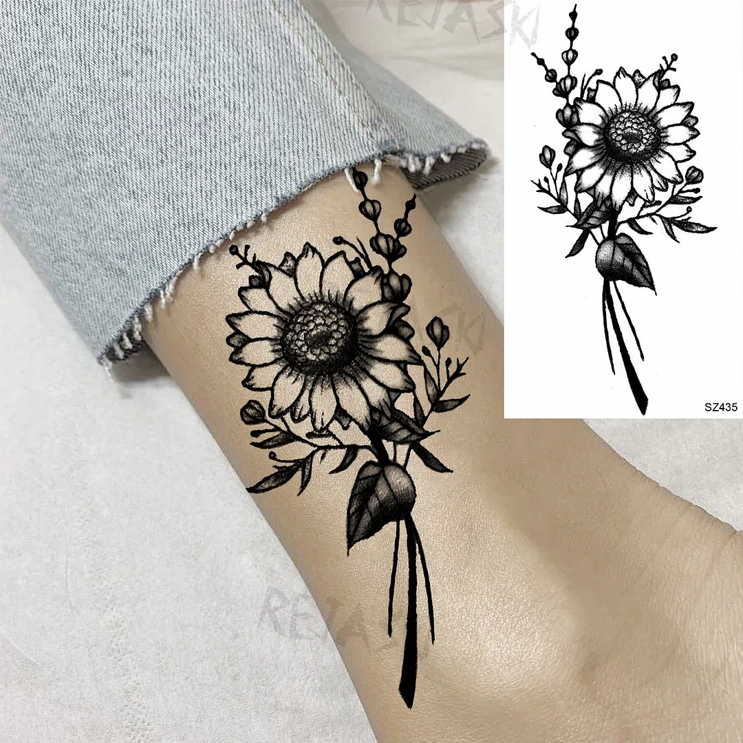 Colored Rose Fashion Feet Temporary Tattoos For Women Adult Hummingbird Sunflower Fake Tattoo Body Art Washable Tatoos Sticker
