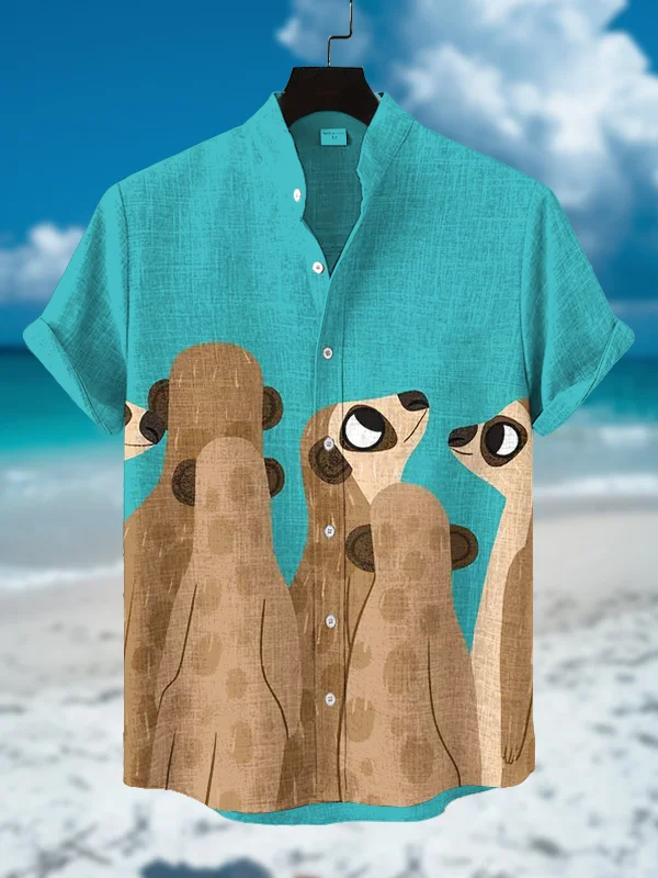 Men's Meerkats Cartoon Illustration Art Print Short Sleeve Shirt