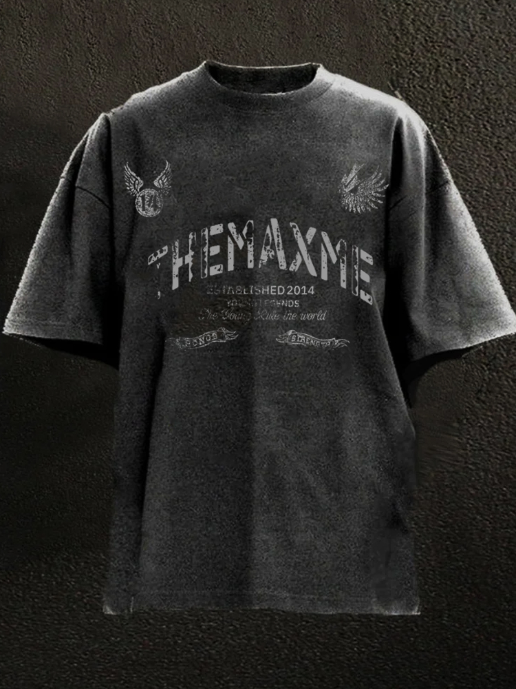  me  Logo Distressed Pure Cotton Washed T-shirt