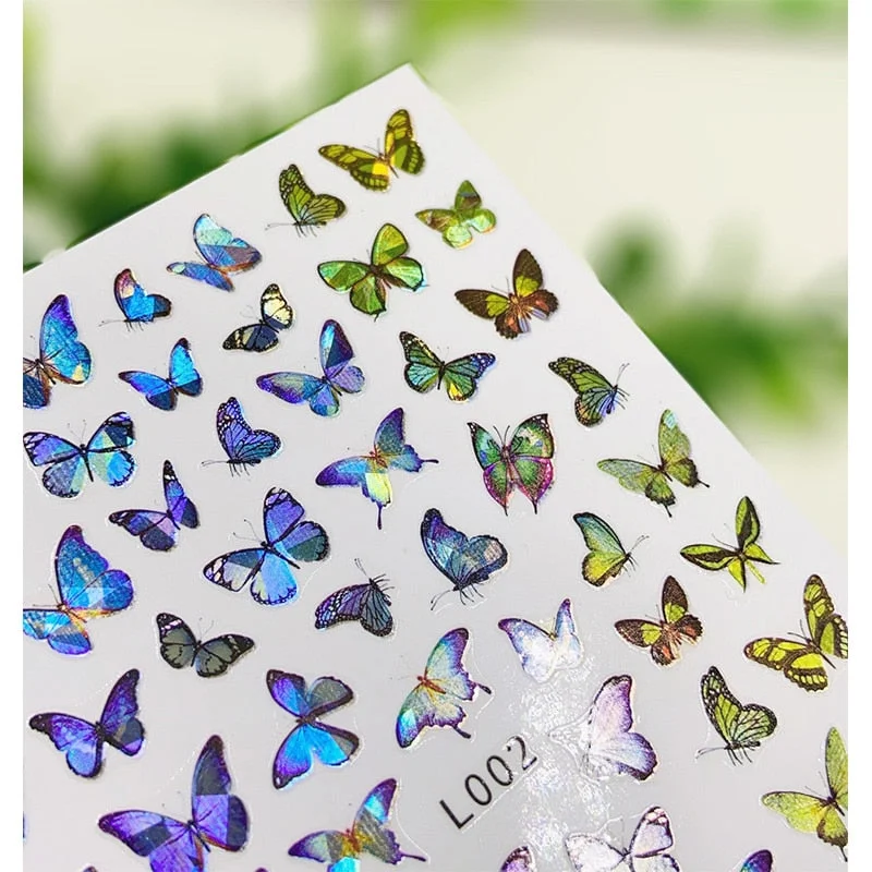 iridescent 3D Butterfly Nail Art Stickers Self Adhesive Sliders Colorful DIY Golden Nail Transfer Decal Foils Wraps Decoration